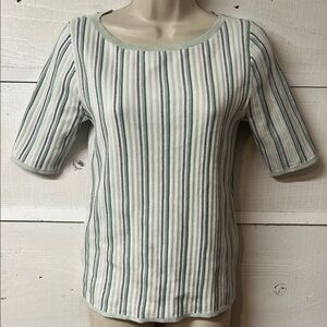 Ann Taylor Factory Green and White Striped Short Sleeve Top